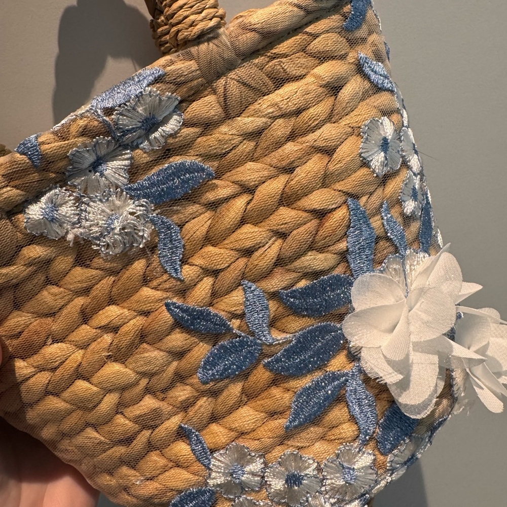 🌸Woven Floral Handbag - Blue and Tan - Picture 3 of 10